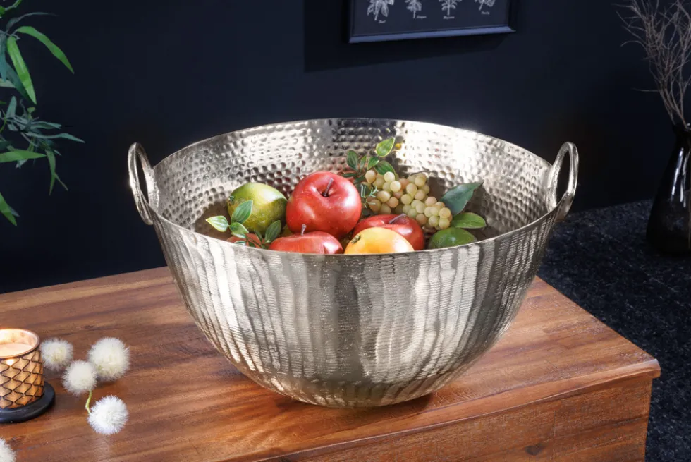 Handgearbeitete Deko Schale ORIENT 40cm silber Metall Hammerschlag Design