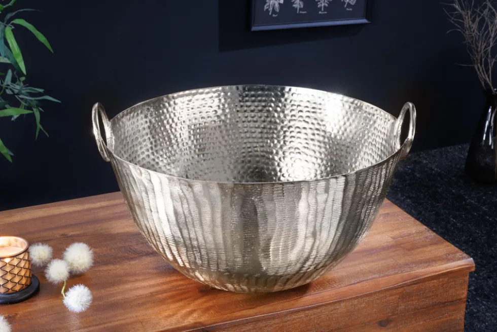 Handgearbeitete Deko Schale ORIENT 40cm silber Metall Hammerschlag Design