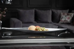 Handgearbeitete Deko Schale SILVER LEAF 60cm silber Aluminium