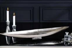 Handgearbeitete Deko Schale SILVER LEAF 80cm silber Aluminium