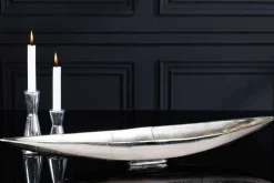 Handgearbeitete Deko Schale SILVER LEAF 80cm silber Aluminium