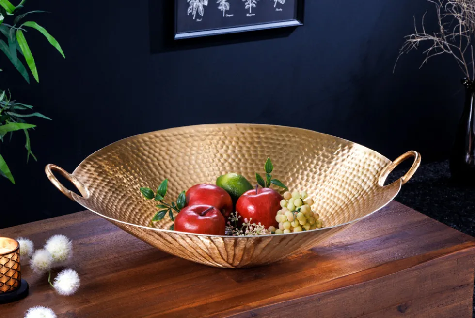Handgearbeitete Deko Schale ORIENT 55cm gold Metall Hammerschlag Design
