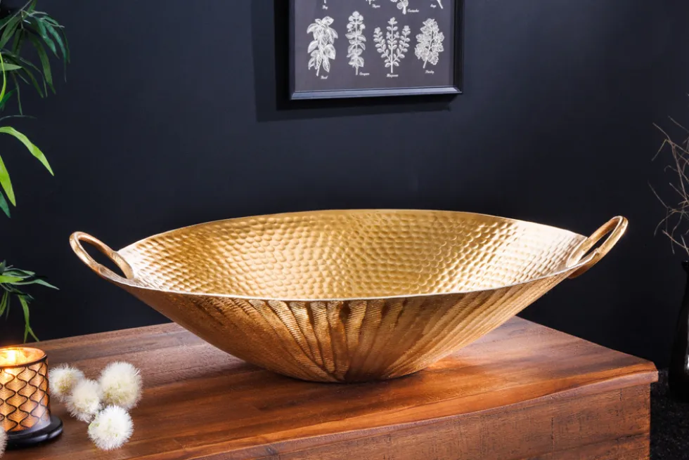 Handgearbeitete Deko Schale ORIENT 55cm gold Metall Hammerschlag Design
