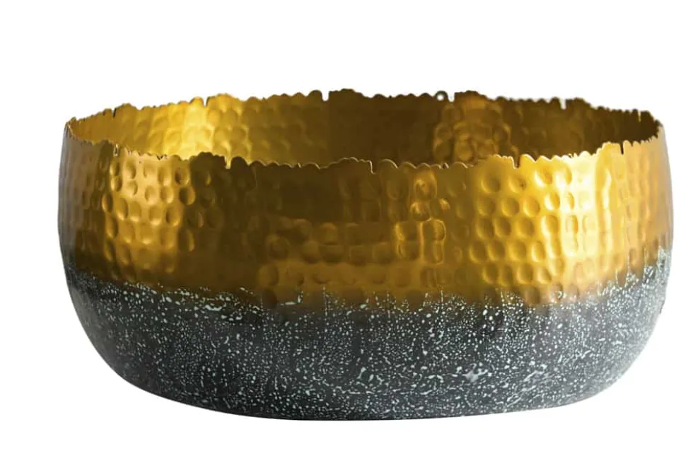 Handgearbeitete Deko Schale ORIENT 31cm gold mit Patina im Classic Hammerschlag Design