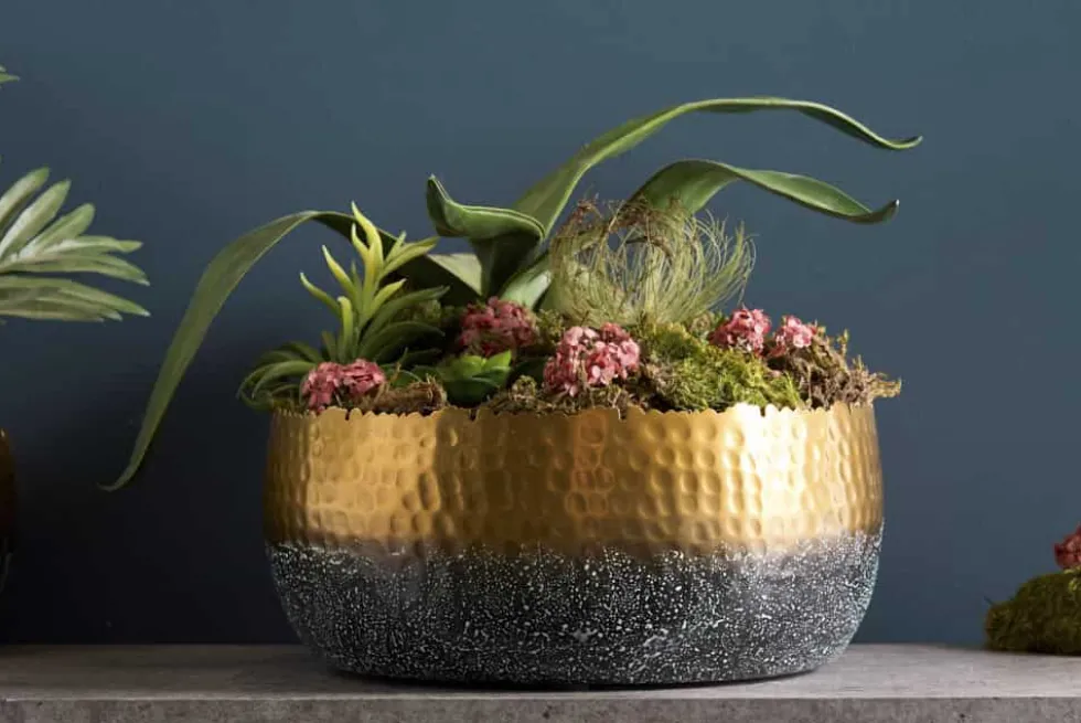 Handgearbeitete Deko Schale ORIENT 31cm gold mit Patina im Classic Hammerschlag Design