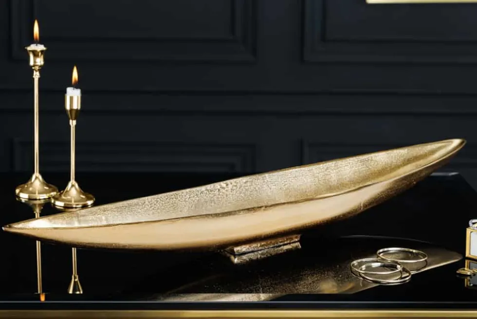 Handgearbeitete Deko Schale GOLD LEAF 80cm antik gold Aluminium