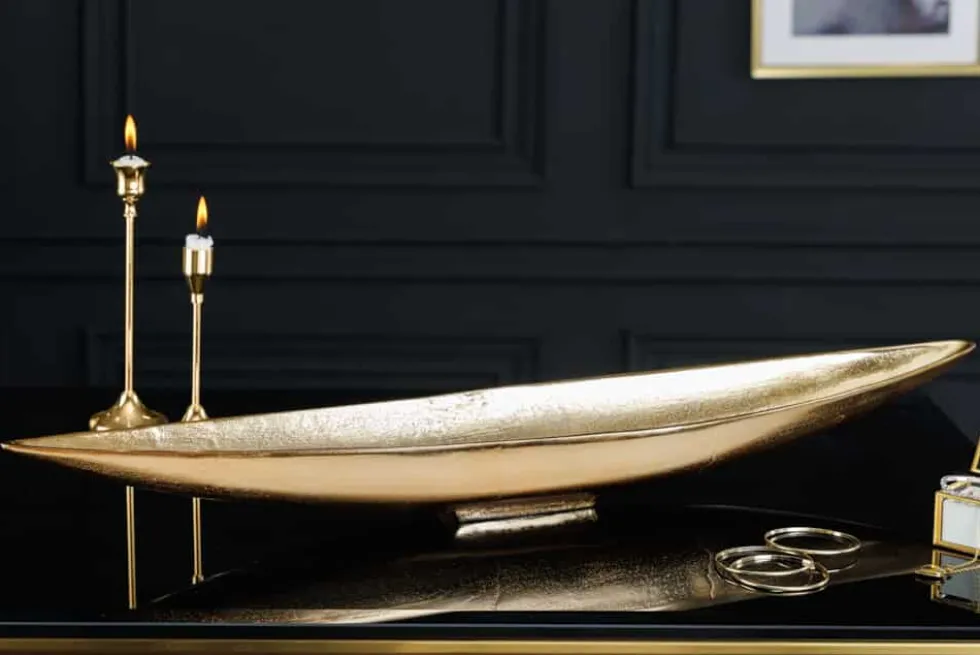 Handgearbeitete Deko Schale GOLD LEAF 80cm antik gold Aluminium