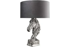 Handgearbeitete Tischlampe CABALLO 60cm silber schwarz Metall Baumwolle Pferde-Skulptur