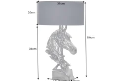 Handgearbeitete Tischlampe CABALLO 60cm silber schwarz Metall Baumwolle Pferde-Skulptur