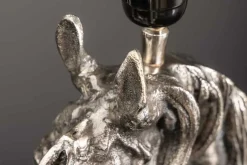 Handgearbeitete Tischlampe CABALLO 60cm silber schwarz Metall Baumwolle Pferde-Skulptur