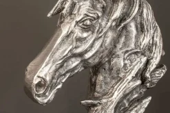 Handgearbeitete Tischlampe CABALLO 60cm silber schwarz Metall Baumwolle Pferde-Skulptur