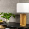 Handgearbeitete Tischlampe GATSBY 50cm natur weiß Weiden- und Kiefernholz