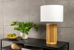 Handgearbeitete Tischlampe GATSBY 50cm natur weiß Weiden- und Kiefernholz
