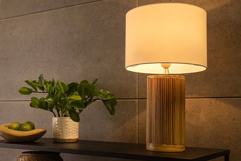 Handgearbeitete Tischlampe GATSBY 50cm natur weiß Weiden- und Kiefernholz