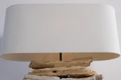 Handgearbeitete Treibholz Lampe RIVERINE 55cm creme Leinenschirm Tischleuchte