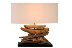 Handgearbeitete Treibholz Lampe RIVERINE 55cm creme Leinenschirm Tischleuchte
