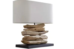 Handgearbeitete Treibholz Lampe RIVERINE 55cm creme Leinenschirm Tischleuchte