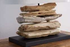 Handgearbeitete Treibholz Lampe RIVERINE 55cm creme Leinenschirm Tischleuchte
