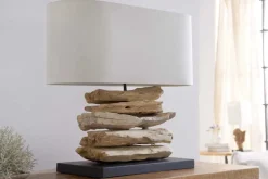 Handgearbeitete Treibholz Lampe RIVERINE 55cm creme Leinenschirm Tischleuchte