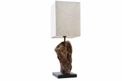 Handgearbeitete Treibholz Tischlampe HYPNOTIC 45cm beige mit Leinenschirm