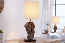 Handgearbeitete Treibholz Tischlampe HYPNOTIC 45cm beige mit Leinenschirm