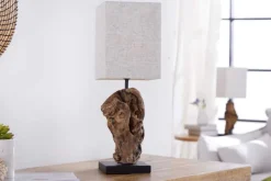 Handgearbeitete Treibholz Tischlampe HYPNOTIC 45cm beige mit Leinenschirm