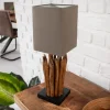 Handgearbeitete Treibholz Tischleuchte EUPHORIA 45cm braun mit Leinenschirm