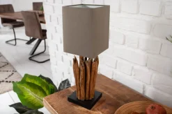 Handgearbeitete Treibholz Tischleuchte EUPHORIA 45cm braun mit Leinenschirm