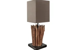 Handgearbeitete Treibholz Tischleuchte EUPHORIA 45cm braun mit Leinenschirm
