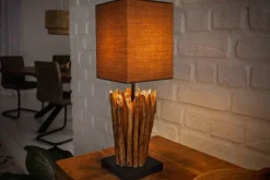 Handgearbeitete Treibholz Tischleuchte EUPHORIA 45cm braun mit Leinenschirm