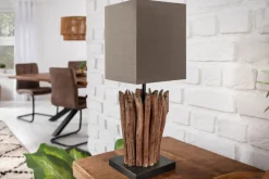 Handgearbeitete Treibholz Tischleuchte EUPHORIA 45cm braun mit Leinenschirm