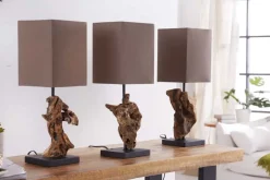 Handgearbeitete Treibholz Tischlampe HYPNOTIC 45cm braun mit Leinenschirm
