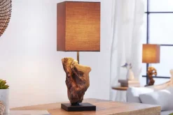 Handgearbeitete Treibholz Tischlampe HYPNOTIC 45cm braun mit Leinenschirm