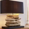 Handgearbeitete Treibholz Lampe RIVERINE 55cm schwarz Leinenschirm Tischleuchte