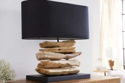 Handgearbeitete Treibholz Lampe RIVERINE 55cm schwarz Leinenschirm Tischleuchte