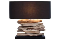 Handgearbeitete Treibholz Lampe RIVERINE 55cm schwarz Leinenschirm Tischleuchte