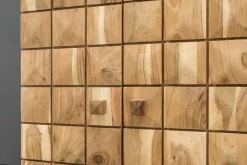 Handgearbeiteter Barschrank MOSAICO 130cm Akazie Massivholz 3D Effekt