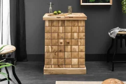 Handgearbeiteter Barschrank MOSAICO 130cm Akazie Massivholz 3D Effekt