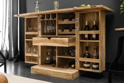 Handgearbeiteter Barschrank MOSAICO 130cm Akazie Massivholz 3D Effekt