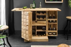 Handgearbeiteter Barschrank MOSAICO 130cm Akazie Massivholz 3D Effekt