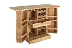 Handgearbeiteter Barschrank MOSAICO 130cm Akazie Massivholz 3D Effekt