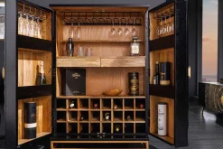 Handgearbeiteter Barschrank GOLDEN SUNSET 140cm schwarz gold Mangoholz massiv
