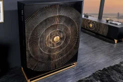 Handgearbeiteter Barschrank GOLDEN SUNSET 140cm schwarz gold Mangoholz massiv
