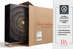 Handgearbeiteter Barschrank GOLDEN SUNSET 140cm schwarz gold Mangoholz massiv