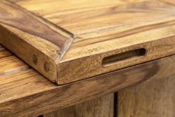 Handgearbeiteter Barschrank MOSAICO 130cm braun Sheeshamholz stone finish 3D Effekt