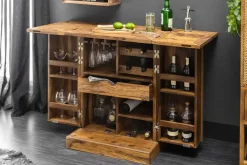 Handgearbeiteter Barschrank MOSAICO 130cm braun Sheeshamholz stone finish 3D Effekt