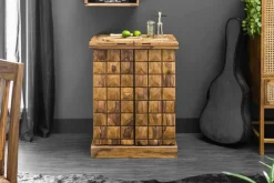 Handgearbeiteter Barschrank MOSAICO 130cm braun Sheeshamholz stone finish 3D Effekt