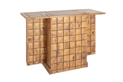 Handgearbeiteter Barschrank MOSAICO 130cm braun Sheeshamholz stone finish 3D Effekt