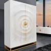 Handgearbeiteter Barschrank GOLDEN SUNSET 140cm weiß gold Mangoholz massiv