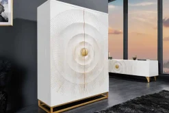 Handgearbeiteter Barschrank GOLDEN SUNSET 140cm weiß gold Mangoholz massiv